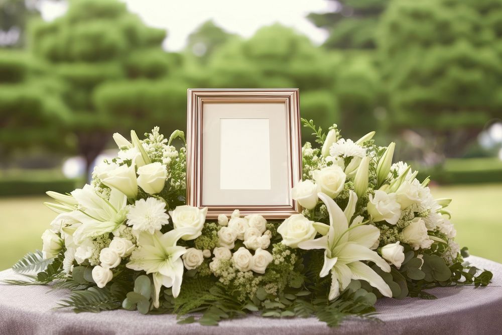 Funeral service flower wreath frame. AI generated Image by rawpixel.