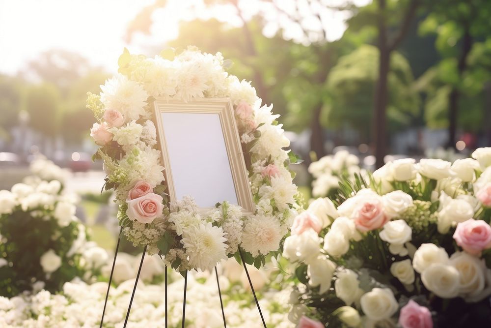 Funeral service flower blossom wreath. 