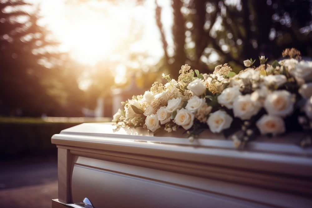 Funeral service flower coffin grave. AI generated Image by rawpixel.
