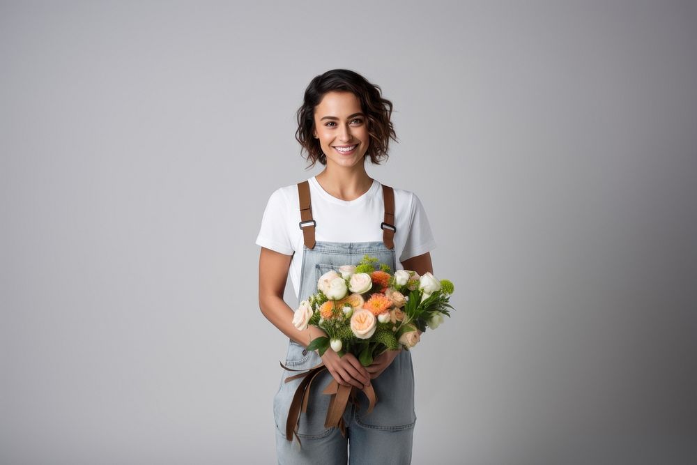 Florist portrait smiling flower. 