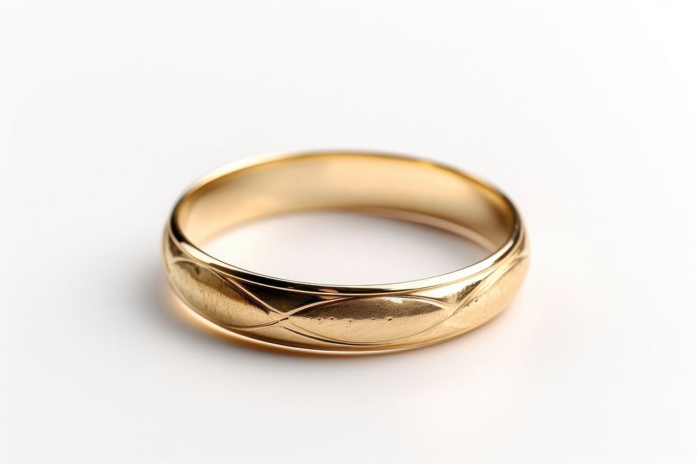 Ring gold jewelry white background. 