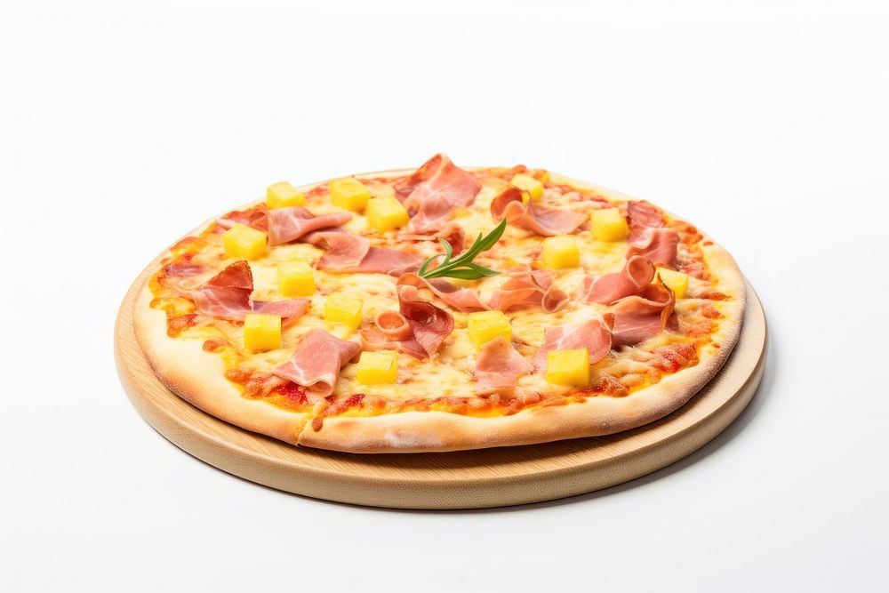 Hawaiian pizza food meat white background. AI generated Image by rawpixel.