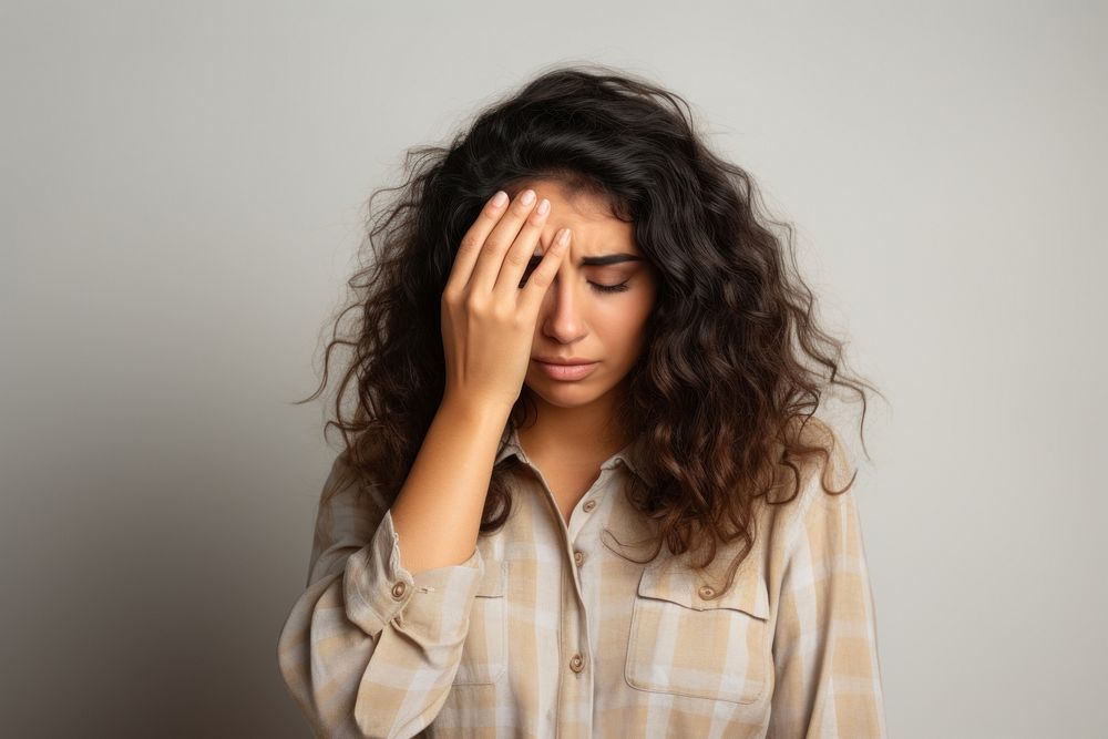 Hispanic woman frustration worried tired. AI generated Image by rawpixel.