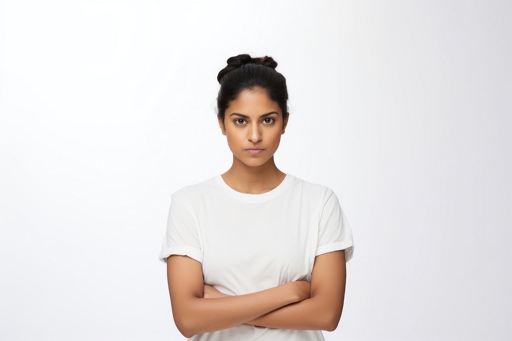 Indian woman portrait t-shirt serious. 