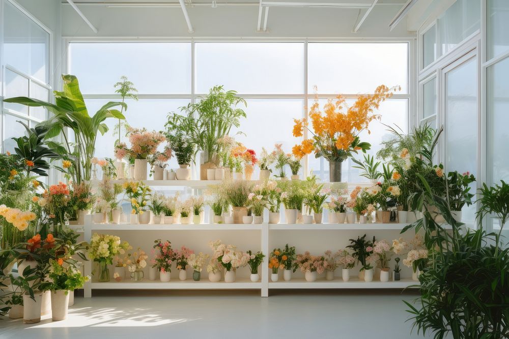 Flower shop greenhouse window plant. AI generated Image by rawpixel.
