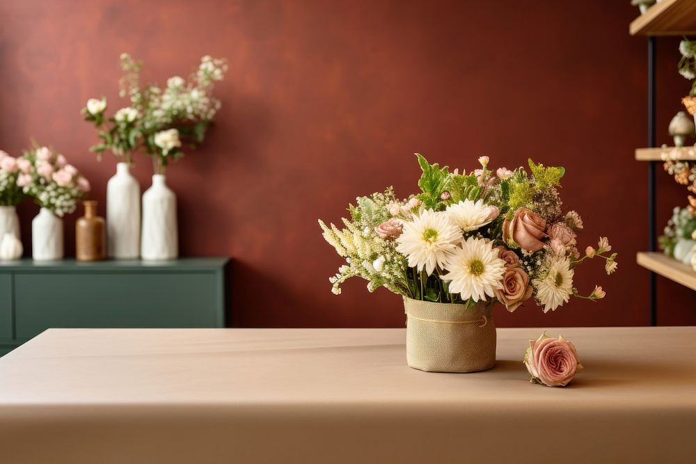 Flower shop table furniture plant. AI generated Image by rawpixel.