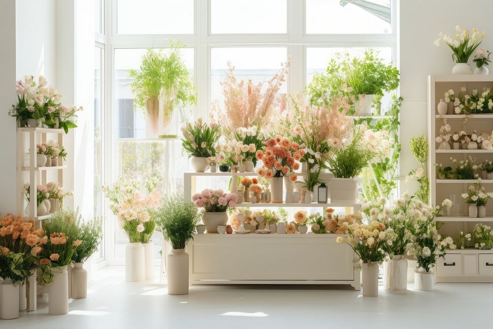 Flower shop window plant architecture. AI generated Image by rawpixel.