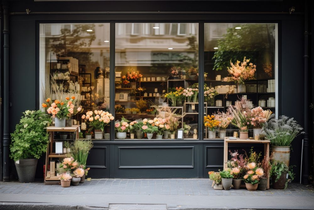 Flower shop window plant window display