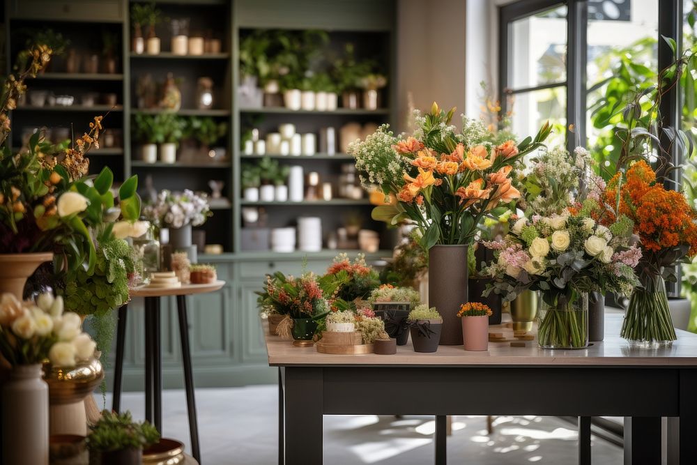 Flower shop table plant entrepreneur. AI generated Image by rawpixel.