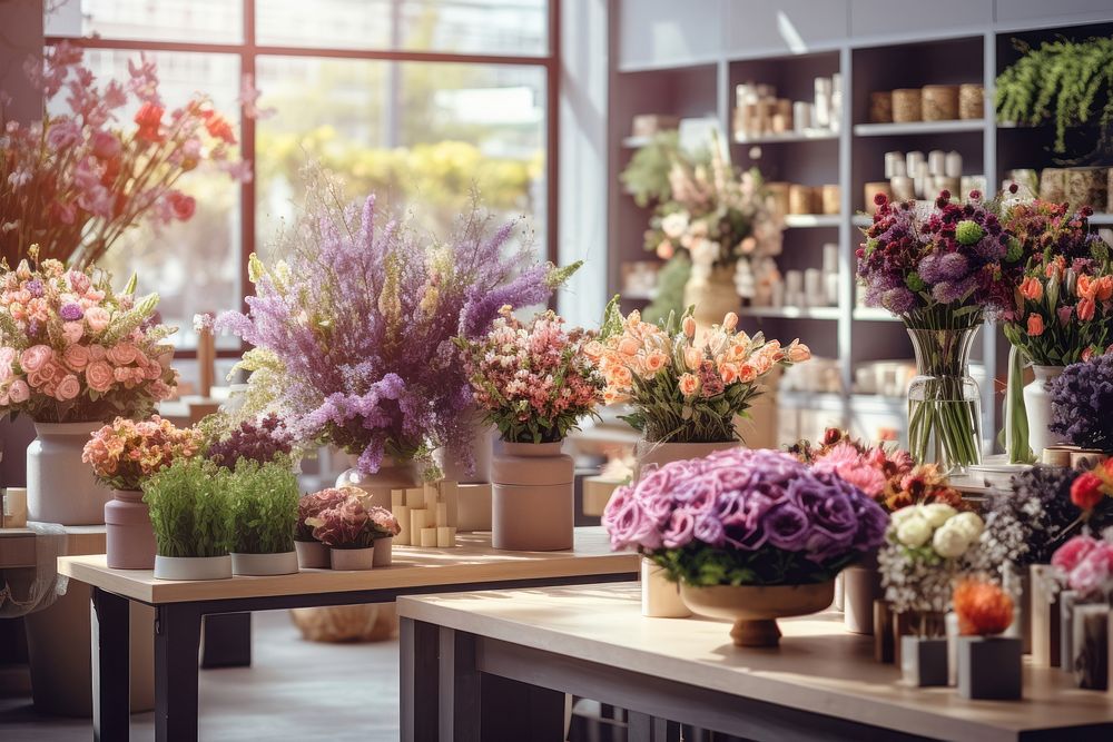 Flower shop table plant entrepreneur. 