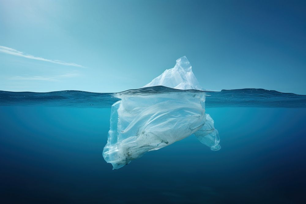 Surrealism Plastic bag environment look like iceberg pollution outdoors plastic. AI generated Image by rawpixel.