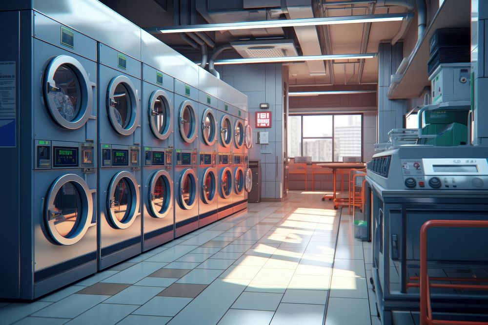 Self-service laundry appliance washing dryer. AI generated Image by rawpixel.