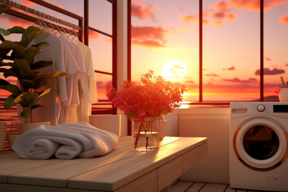 Laundry appliance sunset flower. AI generated Image by rawpixel.