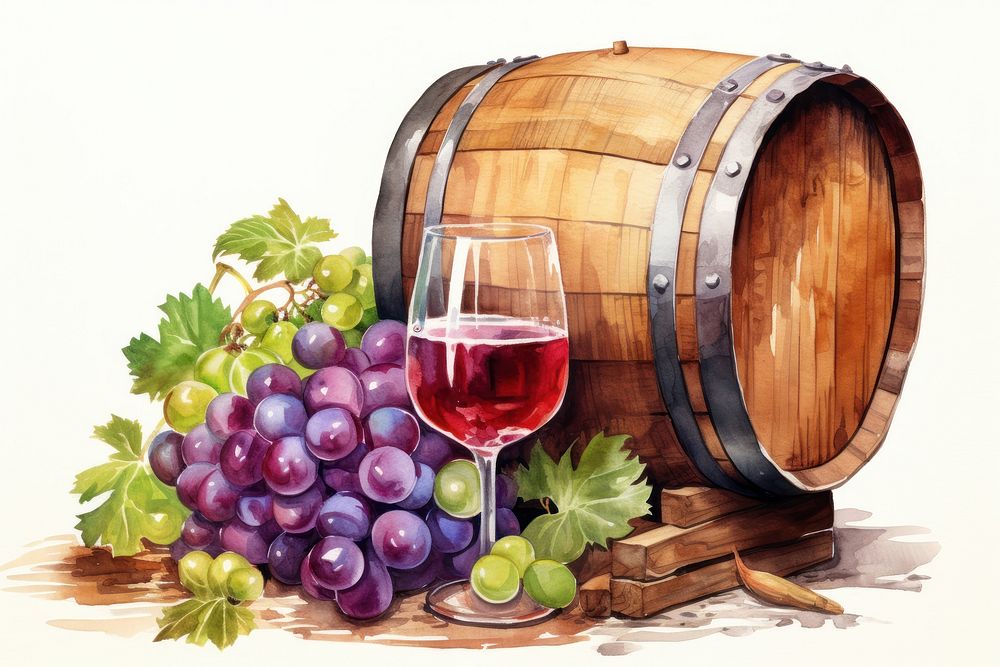 Wine barrel grapes wine. AI generated Image by rawpixel.