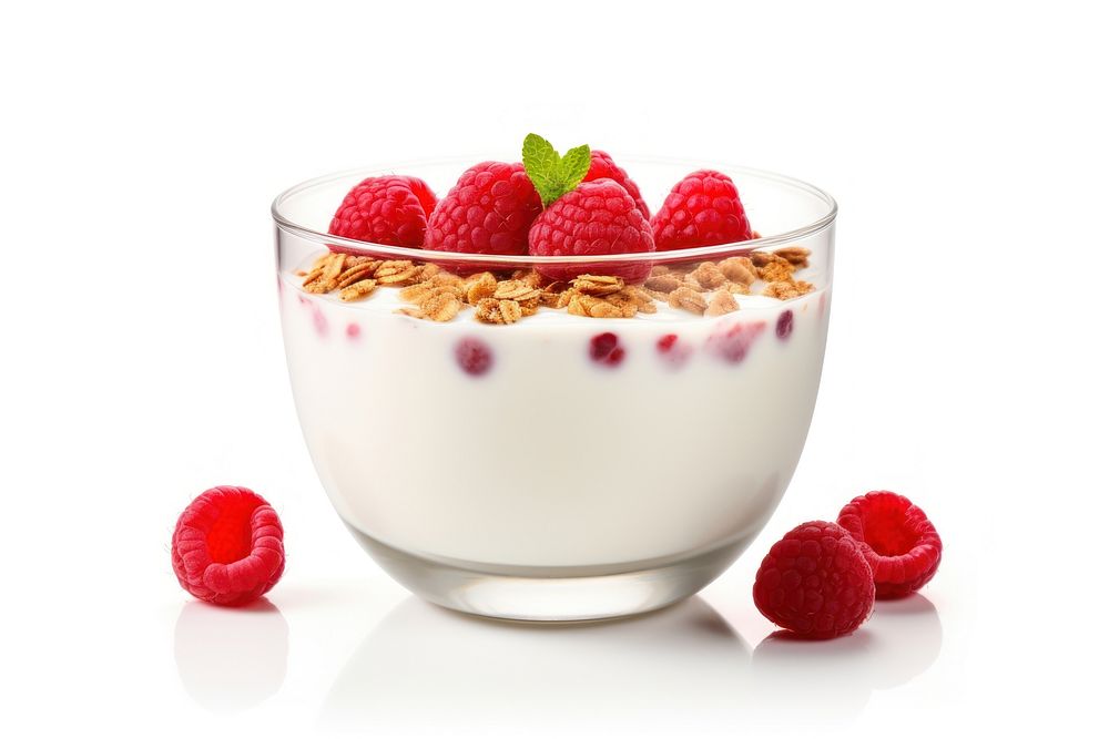 Milk raspberry dessert granola. AI generated Image by rawpixel.
