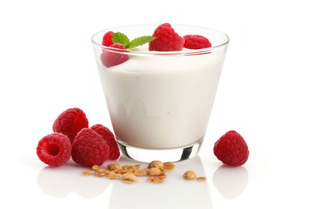 Milk raspberry dessert berries. AI generated Image by rawpixel.