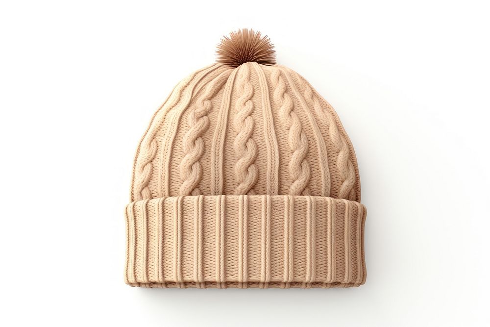 Beige beanie knitted white background creativity. AI generated Image by rawpixel.