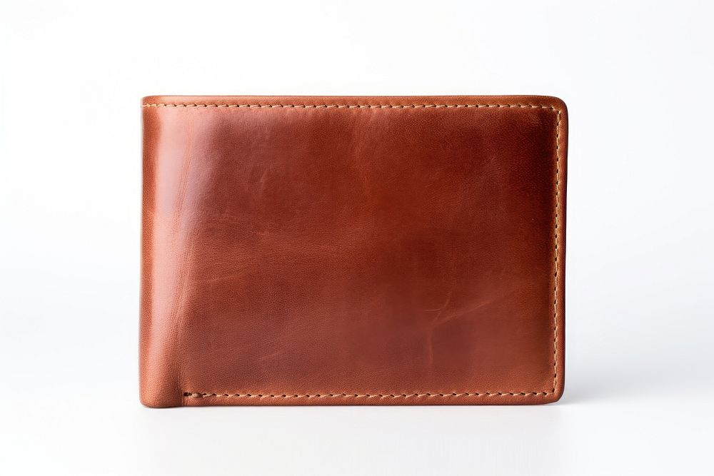 Brown leather wallet brown bag white background. AI generated Image by rawpixel.