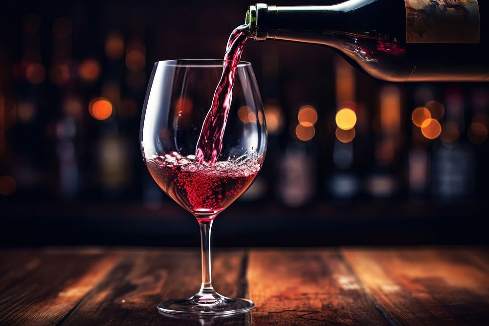 Red wine glass pouring bottle. AI generated Image by rawpixel.