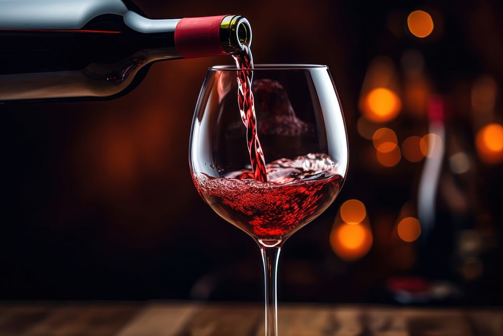 Red wine glass pouring drink.