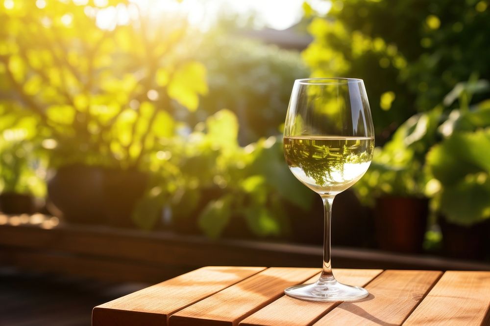 Wine glass outdoors nature table. 