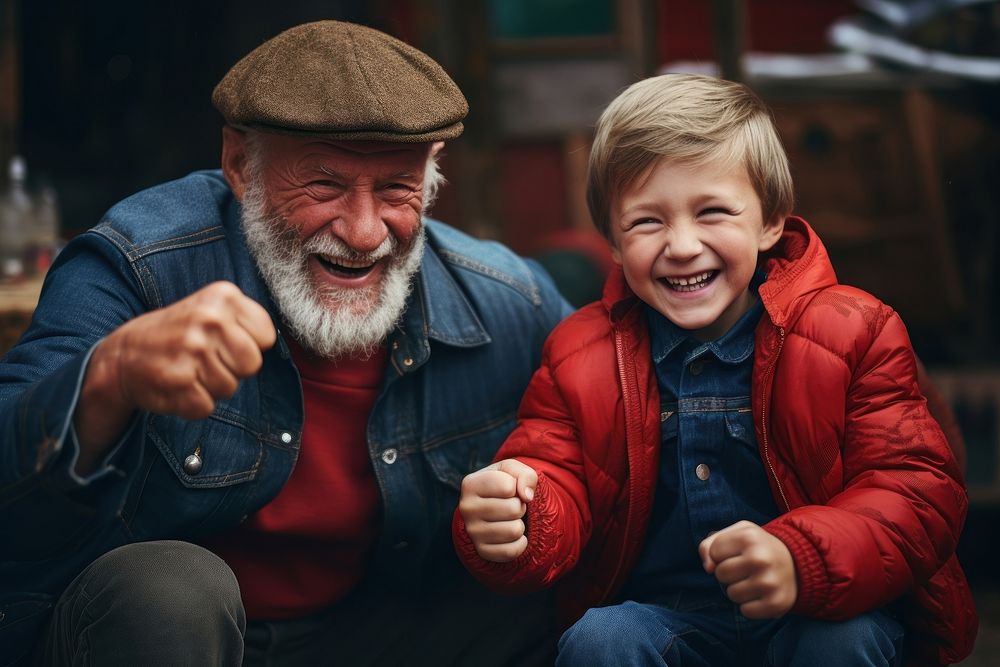 Grandpa young grandson bump laughing bonding adult. AI generated Image by rawpixel.