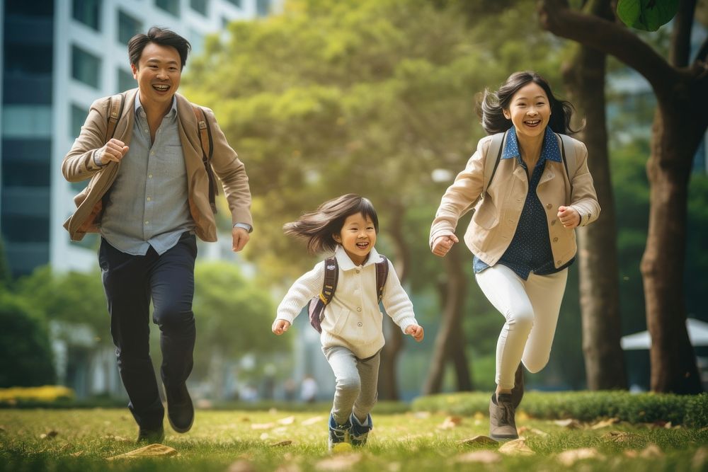 Young asian family outdoors walking adult. AI generated Image by rawpixel.
