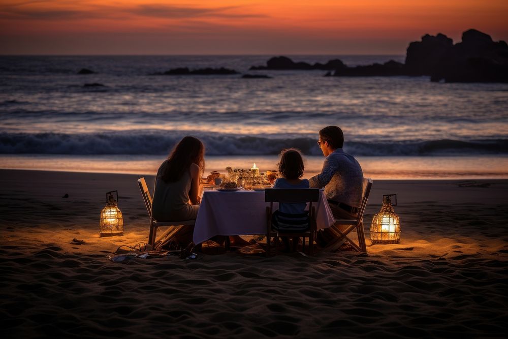 Family dinner beach outdoors vacation. AI generated Image by rawpixel.