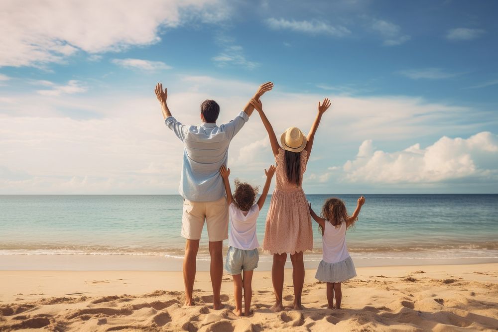 Happy family vacation shorts beach. AI generated Image by rawpixel.