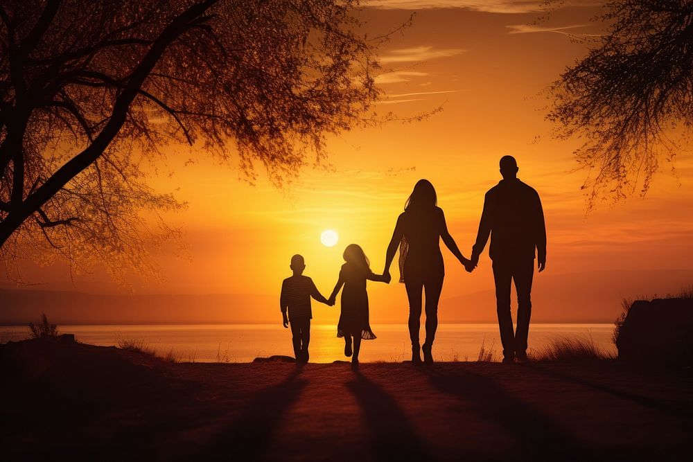 Happy family father sunset adult. AI generated Image by rawpixel.