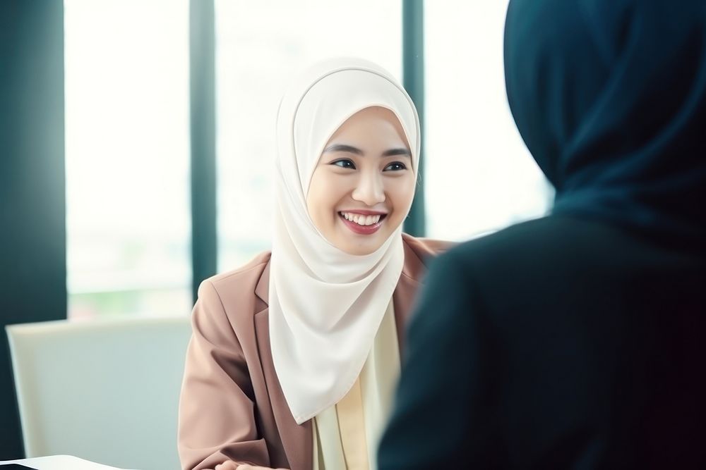 Smiling meeting adult scarf. AI generated Image by rawpixel.