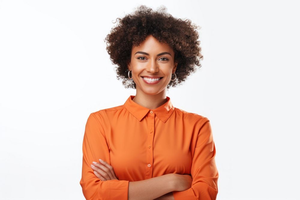 Friendly smile arms crossed portrait person. 