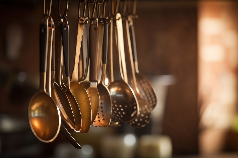 Hanged kitchen ladle spoon arrangement. AI generated Image by rawpixel.