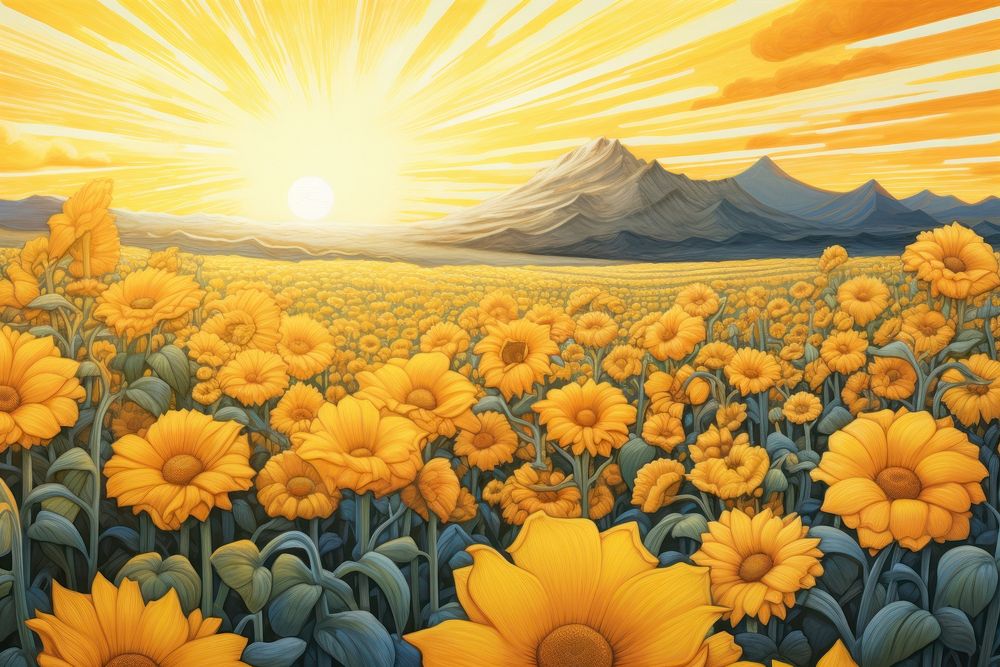 Flower field sun backgrounds sunflower. AI generated Image by rawpixel.