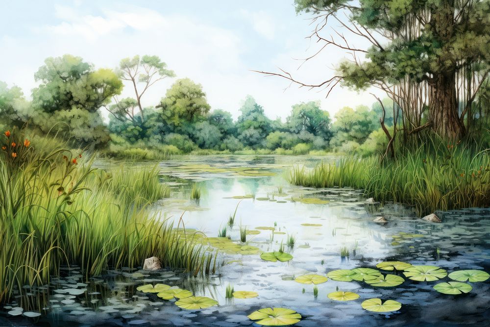Pond vegetation outdoors woodland. AI generated Image by rawpixel.