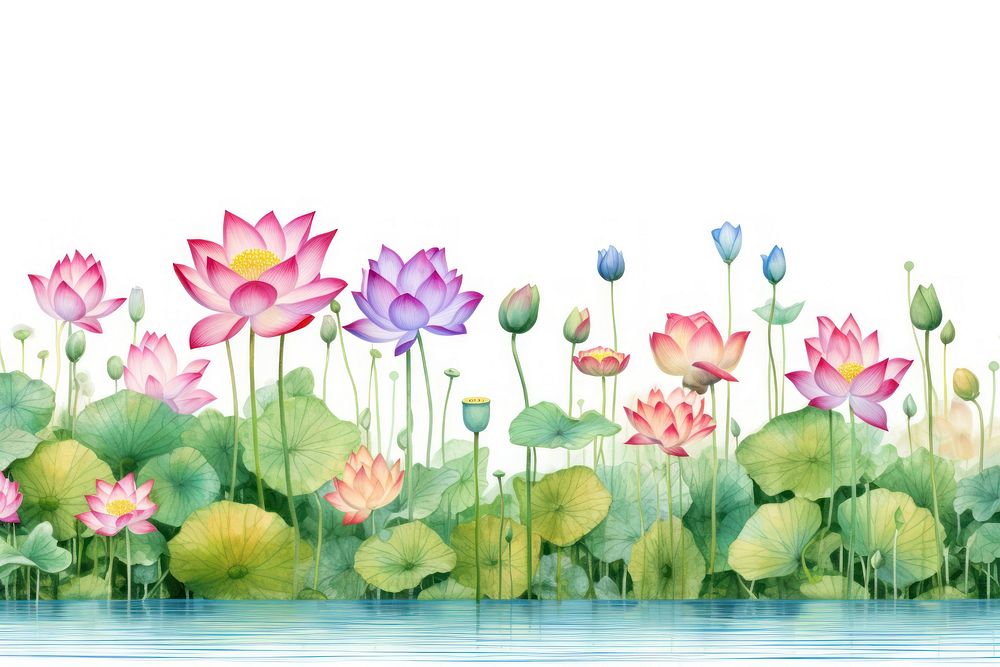 Lotus flower field border outdoors nature plant. AI generated Image by rawpixel.