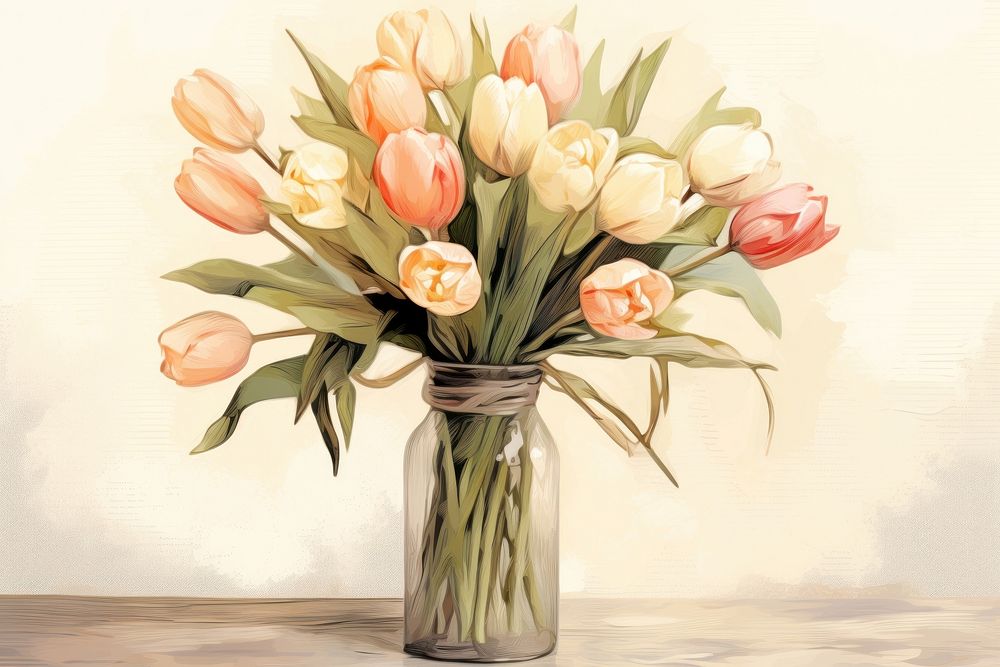 Vase painting flower tulip. AI generated Image by rawpixel.