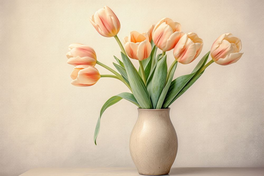 Tulip vase painting flower. AI generated Image by rawpixel.