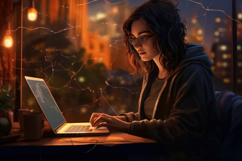 A woman workfromhome computer portrait laptop. AI generated Image by rawpixel.