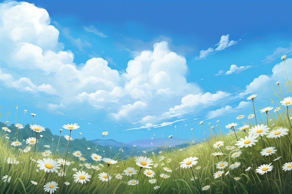 Daisy flower field border daisy backgrounds grassland. AI generated Image by rawpixel.