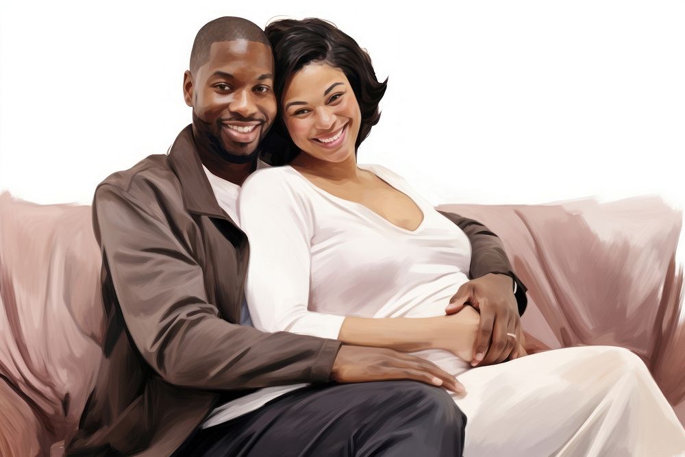 Hugging happy pregnant wife smiling sitting adult. AI generated Image by rawpixel.