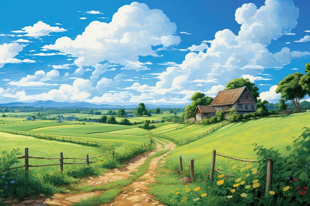 Rural scenery landscape grassland outdoors. AI generated Image by rawpixel.