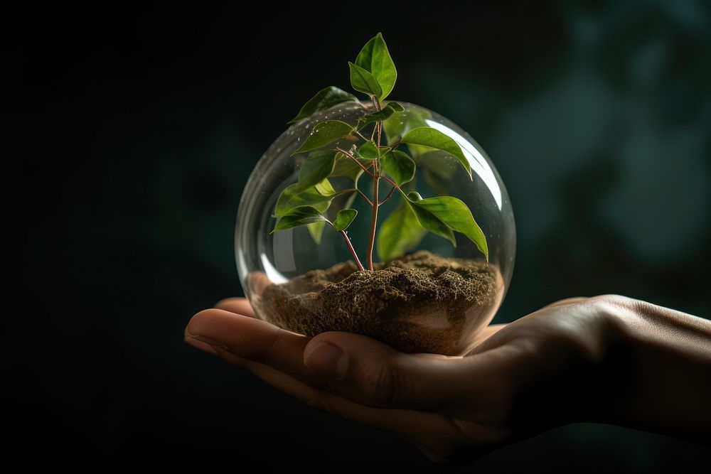 Earth holding leaf hand light plant earth. AI generated Image by rawpixel.