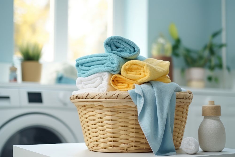 Laundry basket towel room. AI generated Image by rawpixel.