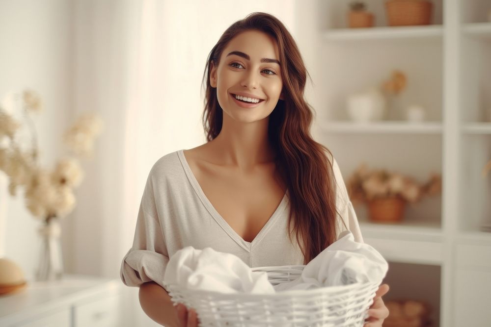 Laundry portrait basket smile. AI generated Image by rawpixel.