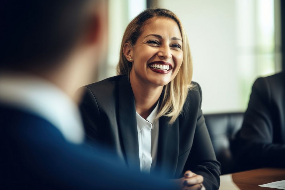 Woman smiling laughing meeting adult. AI generated Image by rawpixel.