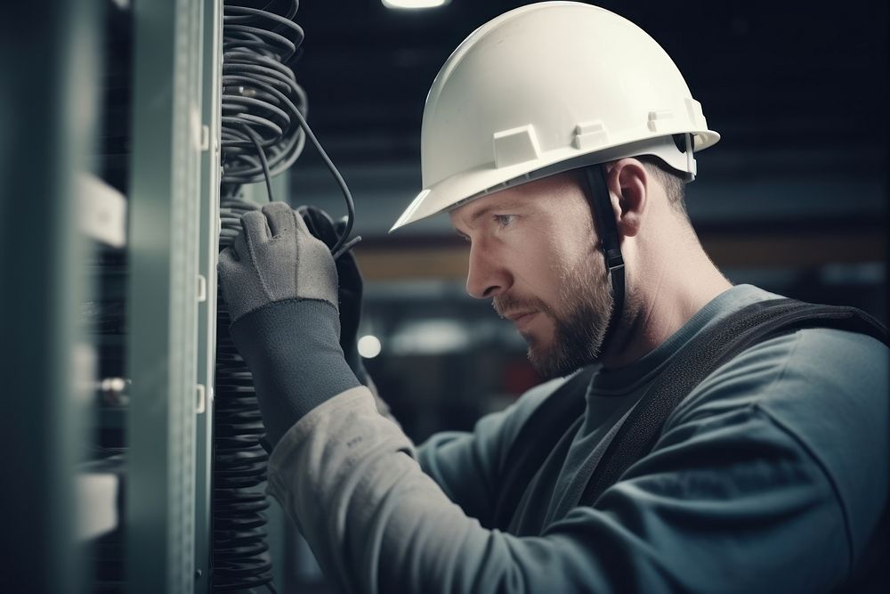 Male Worker hardhat helmet worker. 