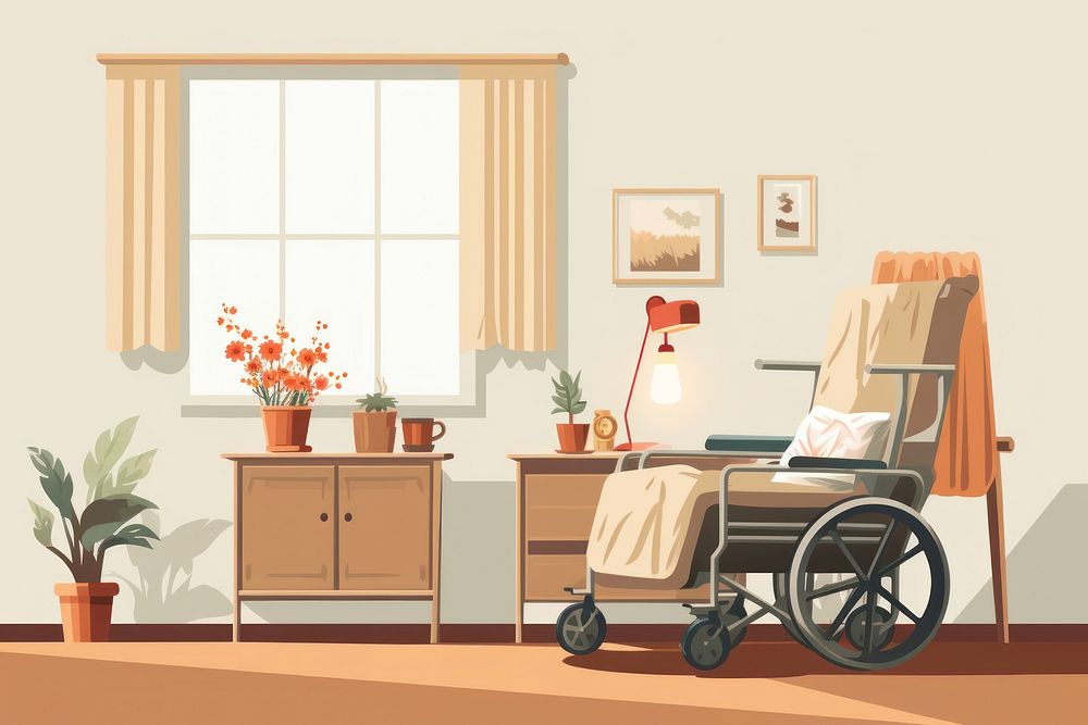 Nursing home wheelchair furniture house. AI generated Image by rawpixel.