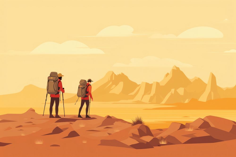 Outdoors backpack walking desert. AI generated Image by rawpixel.