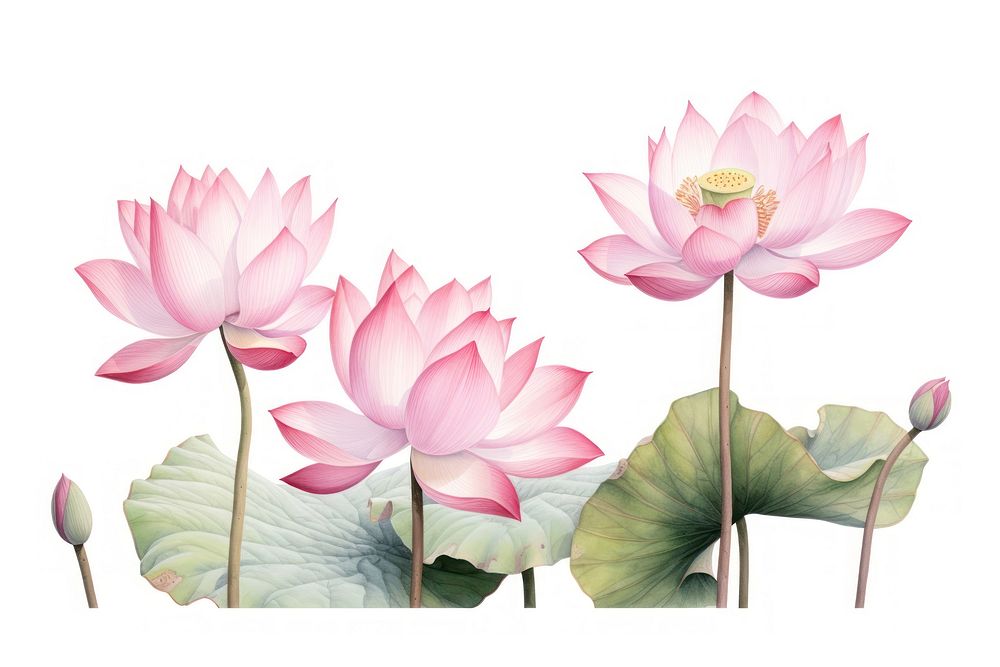 Pink flowers lotus plant lily white background. AI generated Image by rawpixel.